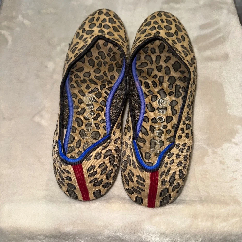 Rothys The Flat Round Toe Ballet Flats Spotted Leopard Print 9W Retired